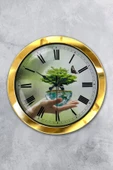 Platin Saat 36 Cm Gold Metal Iklim Temalı Duvar Saati - 1