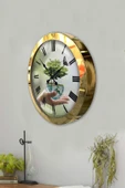 Platin Saat 36 Cm Gold Metal Iklim Temalı Duvar Saati - 3
