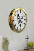 Platin Saat Hediyelik 36 Cm Gold Metal Maske Duvar Saati - 4