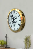 Platin Saat Hediyelik 36 Cm Gold Metal Maske Duvar Saati - 3