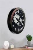 Platin Saat Hediyelik 36 Cm Siyah Metal Yüzük Duvar Saati - 4