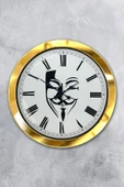 Platin Saat Hediyelik 36 Cm Gold Metal Maske Duvar Saati - 1