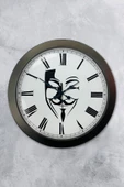 Platin Saat Hediyelik 36 Cm Siyah Metal Maske Duvar Saati - 1