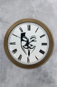 Platin Saat Hediyelik 36 Cm Eskitme Metal Maske Duvar Saati - 1