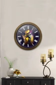 Platin Saat Hediyelik 36 Cm Eskitme Metal Maske Duvar Saati - 4
