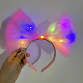 Rengarenk Led Işıklı Fiyonk Şekilli Tül Parti Tacı Pembe Renk 25x25 cm - 2