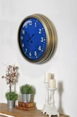 Platin Saat 40 Cm Eskitme Metal Mavi Duvar Saati - 3