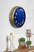 Platin Saat 40 Cm Eskitme Metal Mavi Duvar Saati - 2