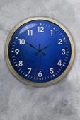 Platin Saat 40 Cm Eskitme Metal Mavi Duvar Saati - 1