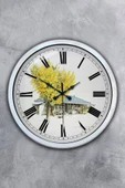 Platin Saat Hediyelik 40 Cm Beyaz Metal Manzara Duvar Saati - 1