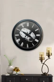 Platin Saat Hediyelik 40 Cm Siyah Metal Yüzük Duvar Saati - 4