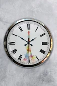 Platin Saat 40 Cm Krom Metal Eyfel Kulesi Duvar Saati - 1