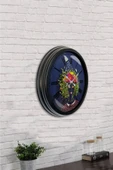 Platin Saat Hediyelik 40 Cm Siyah Metal Flowers Duvar Saati - 2