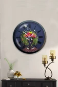 Platin Saat Hediyelik 40 Cm Siyah Metal Flowers Duvar Saati - 4