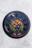 Platin Saat Hediyelik 40 Cm Siyah Metal Flowers Duvar Saati - 1