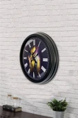 Platin Saat Hediyelik 40 Cm Siyah Metal Maske Duvar Saati - 3