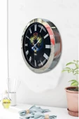 Platin Saat Hediyelik 36 Cm Krom Metal Hayvanlar Duvar Saati - 3