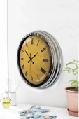Platin Saat Hediyelik 40 Cm Krom Metal Sarı Duvar Saati - 3