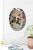 Platin Saat 36 Cm Krom Metal Fotoğraf Makinası Duvar Saati - 3