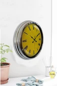 Platin Saat Hediyelik 40 Cm Krom Metal Sarı Duvar Saati - 4