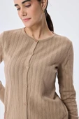 Peraluna Celine, Ajur Örgülü Kadın Triko Hırka - KAMEL - 5