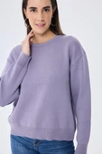 Peraluna Cleo Düz Örgü Kadın Mevsimlik Triko Kazak - Lila thumbnail 6