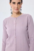 Peraluna Celine, Ajur Örgülü Kadın Triko Hırka - LİLA - 6