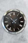 Platin Saat Hediyelik 36 Cm Krom Metal Siyah Duvar Saati - 1