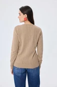 Peraluna Celine, Ajur Örgülü Kadın Triko Hırka - KAMEL - 9