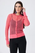 Peraluna Addison Ajur Örgülü Kadın Triko Hırka - KORAL - 4
