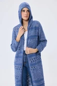 Peraluna Skyler, Ajurlu, Kadın Kapüşonlu Yazlık Uzun Triko Hırka - DENIM MIX - 6