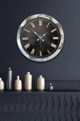 Platin Saat Hediyelik 36 Cm Krom Metal Siyah Duvar Saati - 2