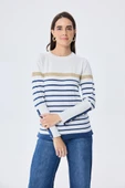 PERALUNA Dreamer Çizgili, Kadın Triko Kazak - EKRU ÇİZGİLİ thumbnail 3