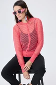 Peraluna Addison Ajur Örgülü Kadın Triko Hırka - KORAL - 2