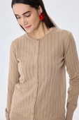Peraluna Celine, Ajur Örgülü Kadın Triko Hırka - KAMEL - 3