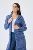 Peraluna Skyler, Ajurlu, Kadın Kapüşonlu Yazlık Uzun Triko Hırka - DENIM MIX - 4