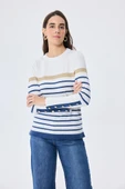 PERALUNA Dreamer Çizgili, Kadın Triko Kazak - EKRU ÇİZGİLİ thumbnail 2