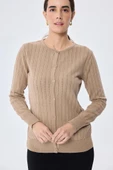 Peraluna Celine, Ajur Örgülü Kadın Triko Hırka - KAMEL - 8