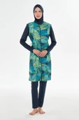 Rozamay 253309 Clara  Lacivert  Tam Boy Lycralı Dijital Desen Tesettür Mayo thumbnail 6