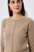 Peraluna Celine, Ajur Örgülü Kadın Triko Hırka - KAMEL - 4