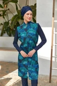 Rozamay 253301 Vivien Lacivert  Tam Boy Lycralı Dijital Desen Tesettür Mayo - 14