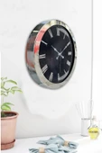 Platin Saat Hediyelik 36 Cm Krom Metal Siyah Duvar Saati - 4