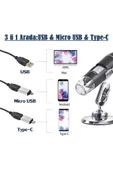 1600X Dijital Mikroskop USB LED Işıklı Telefon & PC Uyumlu Büyüteç Yüksek Çözünürlük Micro Type-C - 3