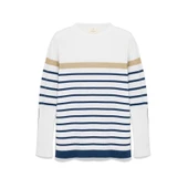 PERALUNA Dreamer Çizgili, Kadın Triko Kazak - EKRU ÇİZGİLİ thumbnail 8