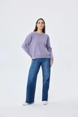 Peraluna Cleo Düz Örgü Kadın Mevsimlik Triko Kazak - Lila thumbnail 1