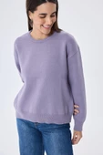 Peraluna Cleo Düz Örgü Kadın Mevsimlik Triko Kazak - Lila thumbnail 3
