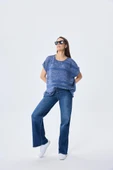 Peraluna, Sarah, Ajurlu, Kadın Yazlık Triko Bluz  - DENIM MIX - 6