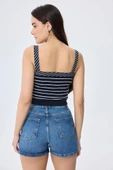 Peraluna Florence, Çizgili, Geniş Askılı Kadın Pamuklu Triko Krop Üst - SİYAH / BEYAZ ÇİZGİLİ thumbnail 8