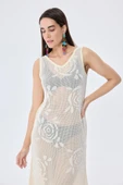 Peraluna Honeymoon, Ajurlu, Kadın Uzun Triko Plaj Elbisesi - KREM thumbnail 4