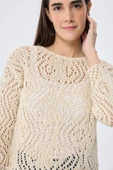 Peraluna AMY TOP Ajur Örgü Kadın Simli Bluz  - Ekru Simli thumbnail 5